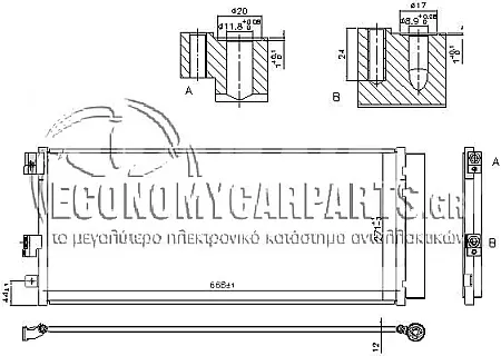 ΨΥΓΕΙΟ A/C (ΓΙΑ ΕΚΔΟΣΕΙΣ 1.0-1.4 TURBO ΒΕΝΖΙΝΗ) (ΔΙΑΣΤΑΣΕΙΣ ΚΥΨΕΛΗΣ: 637x280x12mm) (ΜΕ ΠΑΡΟΧΕΣ ΑΝΩ-ΚΑΤΩ)