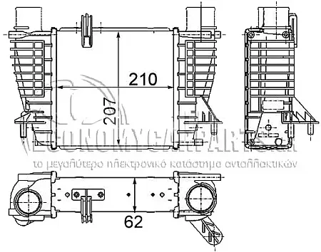 ΨΥΓΕΙΟ INTERCOOLER (ΓΙΑ ΕΚΔΟΣΕΙΣ 1.2 TCE ΒΕΝΖΙΝΗ - 1.5 DCi ΠΕΤΡΕΛΑΙΟ) (ΔΙΑΣΤΑΣΕΙΣ ΚΥΨΕΛΗΣ 210x205x64mm) (ΚΟΛΑΡΑ ME ΣΦΥΚΤΗΡΑ)