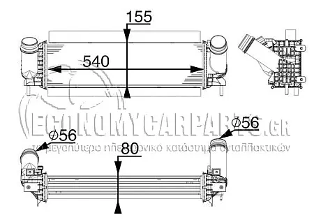 ΨΥΓΕΙΟ INTERCOOLER (ΓΙΑ ΕΚΔΟΣΕΙΣ 2.3 dCi ΠΕΤΡΕΛΑΙΟ) (ΔΙΑΣΤΑΣΕΙΣ ΚΥΨΕΛΗΣ: 540x155x80mm) (ΔΙΑΜΕΤΡΟΣ ΠΑΡΟΧΩΝ: Φ56/56)