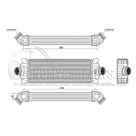 ΨΥΓΕΙΟ INTERCOOLER (ΓΙΑ ΕΚΔΟΣΕΙΣ 1.0 EcoBoost ΒΕΝΖΙΝΗ) (ΔΙΑΣΤΑΣΕΙΣ ΚΥΨΕΛΗΣ: 451x160x62mm)